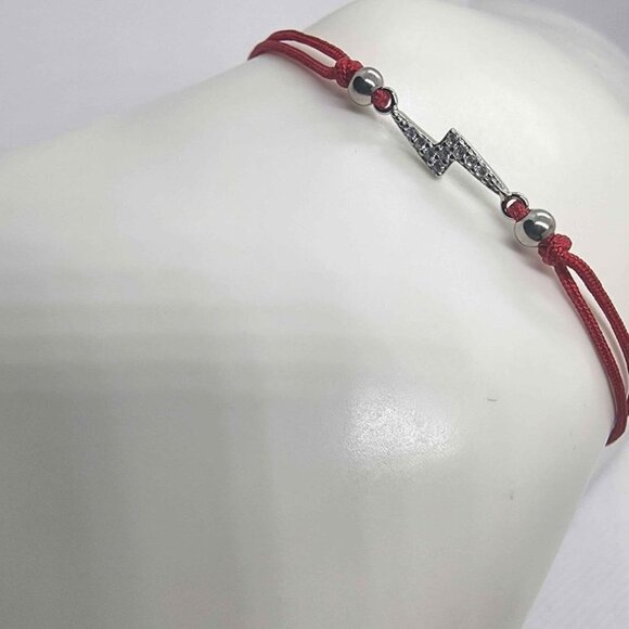 Sterling Silver 925 Lightening Bolt Design With Red String Bracelet - Picture 2 of 3